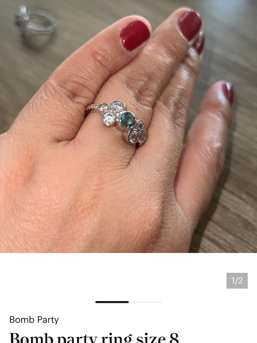 Silver Ring with Blue Center Gem - Size 8